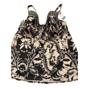 Cacique Black White Floral Womens Balconette Tankini Swim Top 40H NWT Supportive